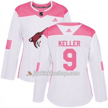 Nainen NHL Arizona Coyotes Pelipaita Clayton Keller 9 Adidas 2017-2018 Valkoinen Vaaleanpunainen Fashion Authentic